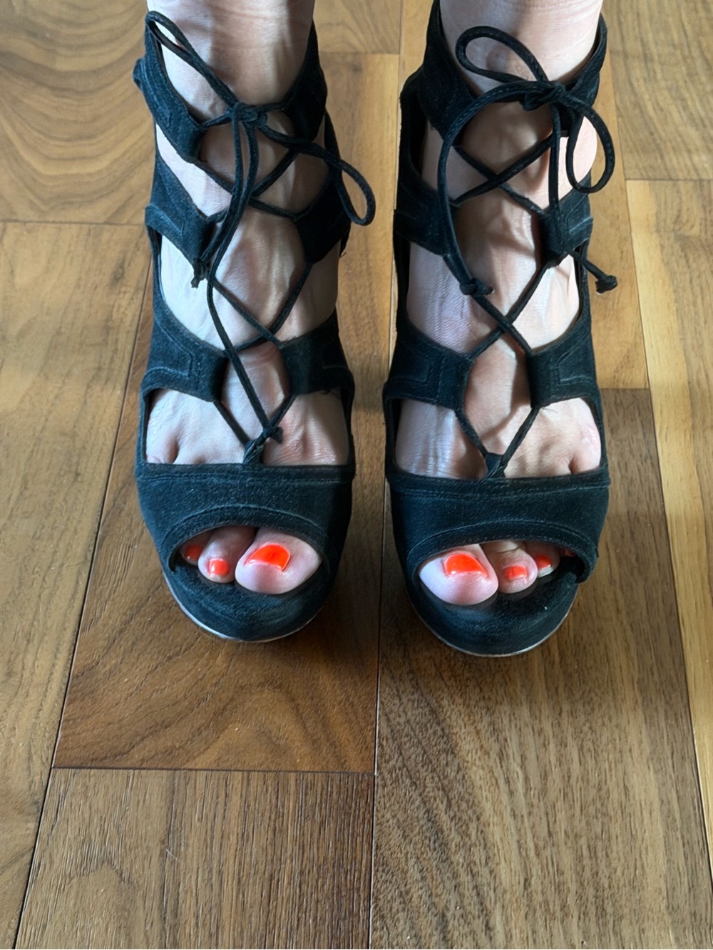 Vince Camuto Black Suede Lace-Up Platform High Heel Sandals